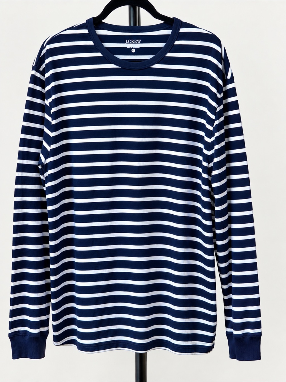 J.Crew Navy & White Striped Long-Sleeve Crewneck Shirt Men XL